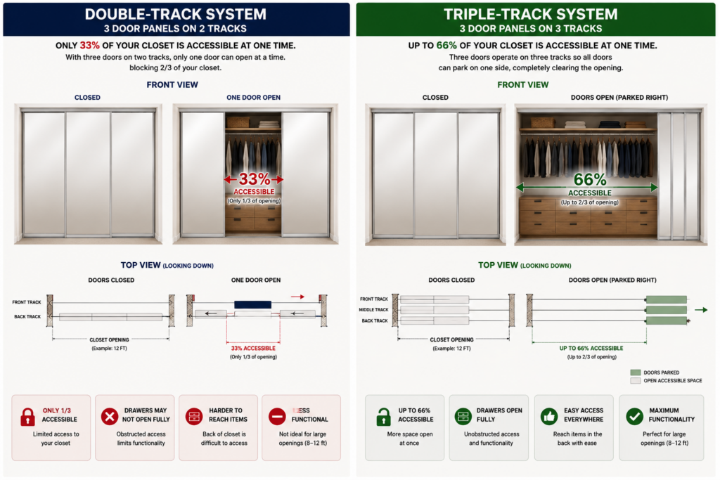 Comparison chart: double panel vs triple panel closet door configurations