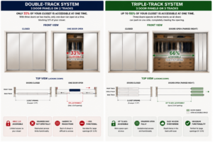 Comparison chart: double panel vs triple panel closet door configurations