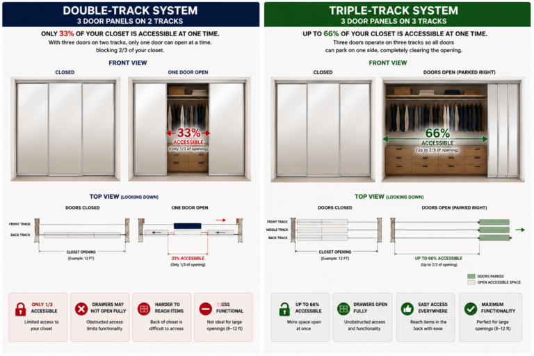 Comparison chart: double panel vs triple panel closet door configurations