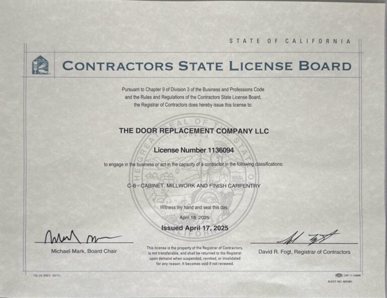 License CSLB | The Door Replacement Company Orange County