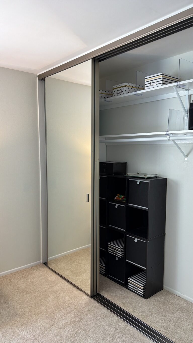 After photo: new triple track 3-panel mirror closet door installed in Irvine, CA