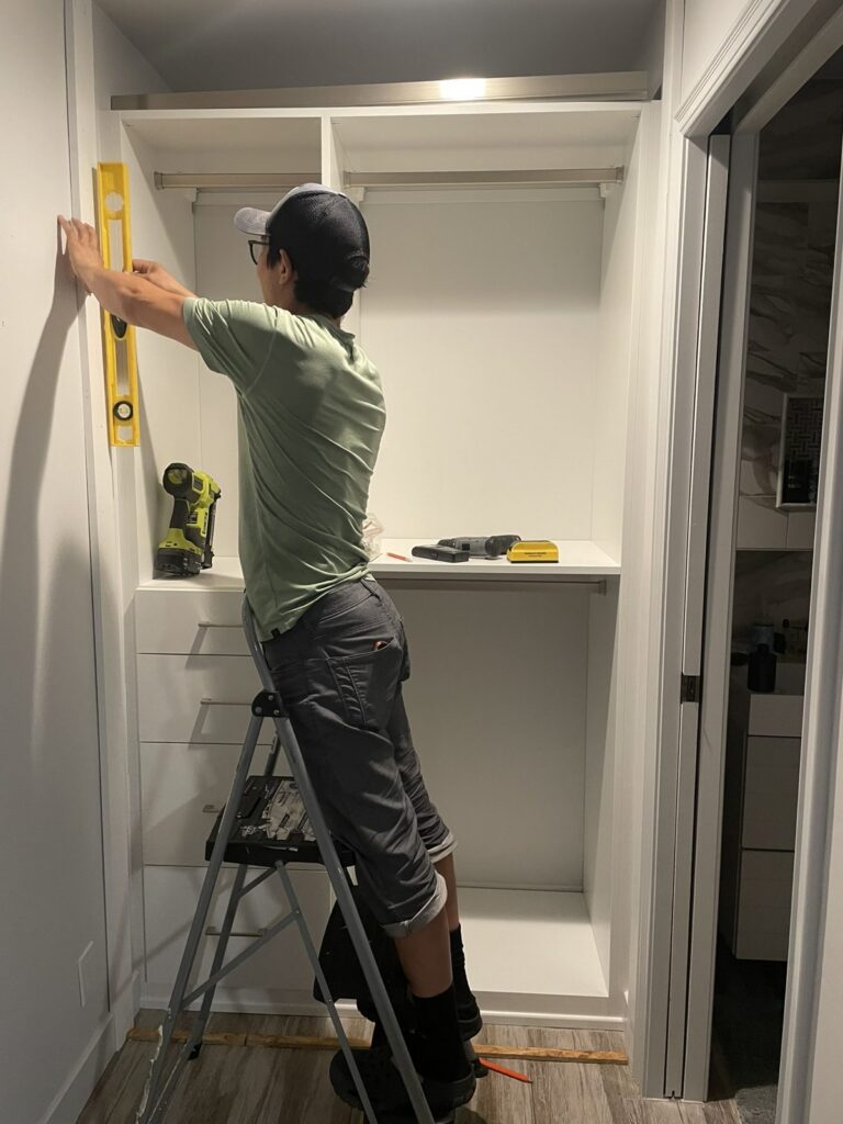 Closet installation in progress in Huntington Beach, CA by The Door Replacement Company